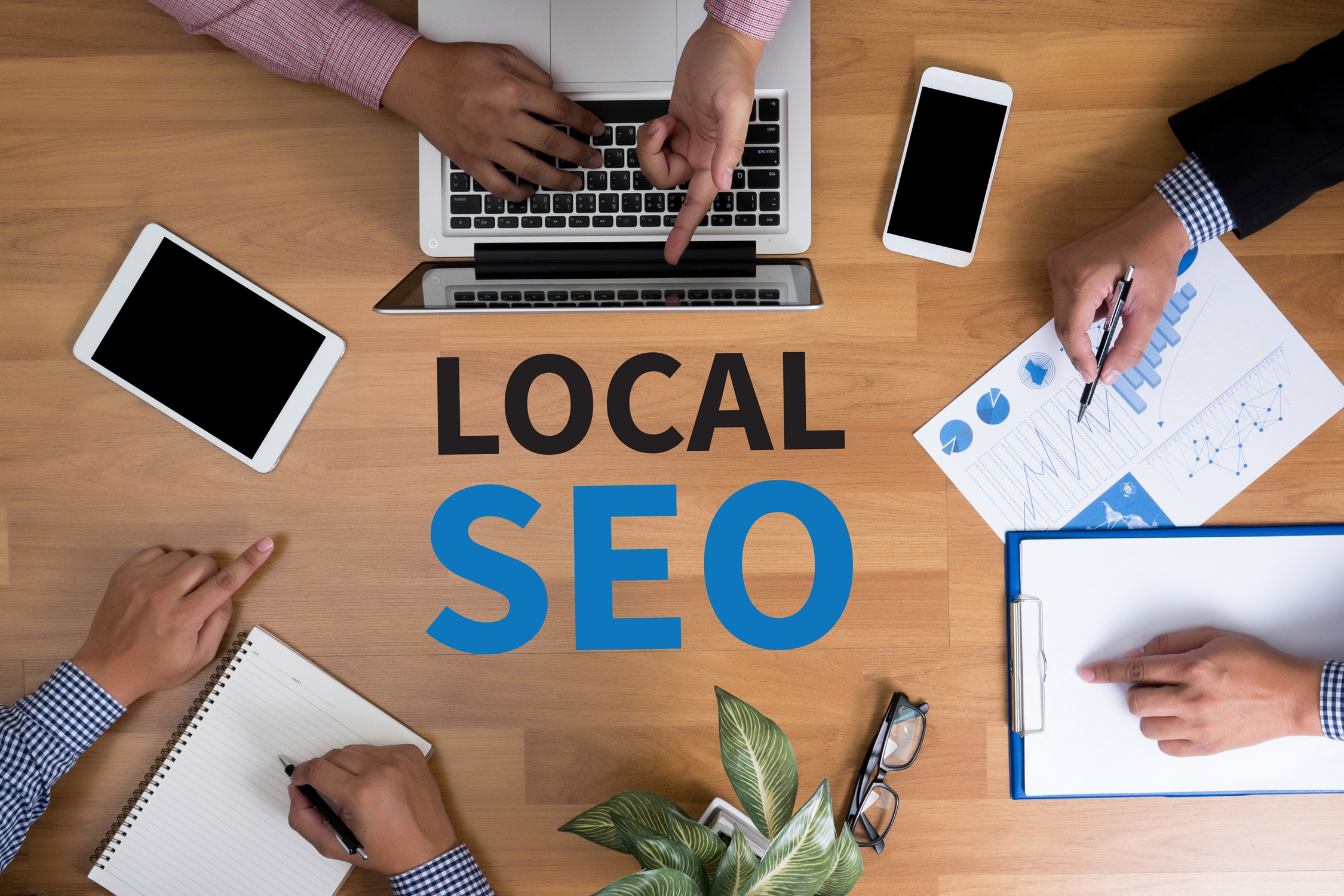 Local SEO Worth Concept Business team hands at work