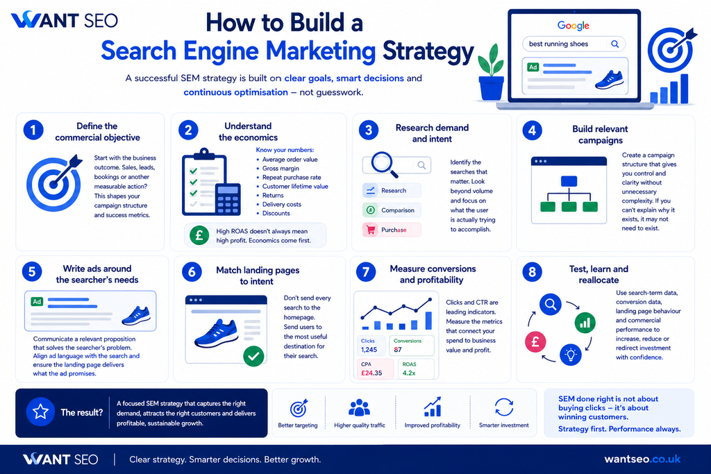 How to build a search engine marketing strategy Explained by Want SEO