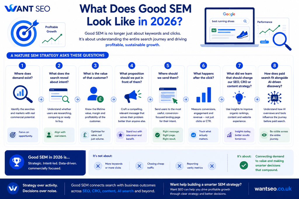 What does good SEM look like in 2026 explained by Want SEO