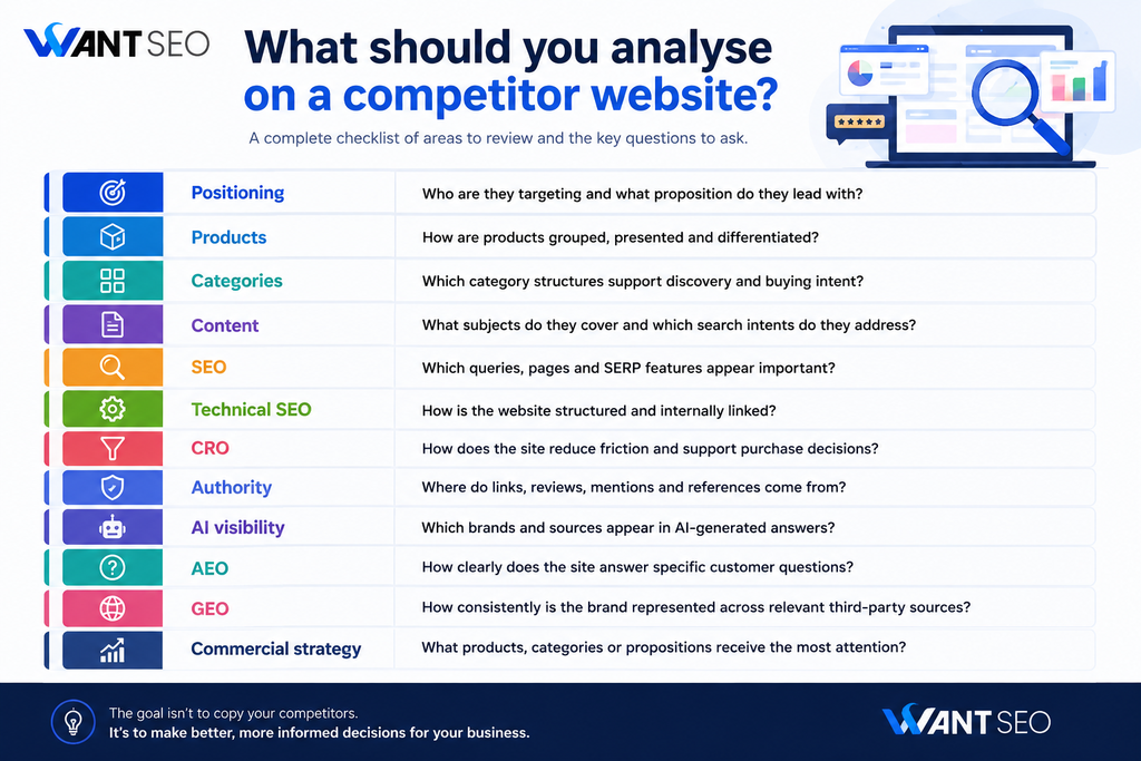What should you analyse on a competitor website