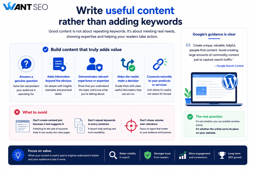 Write useful content rather than adding keywords