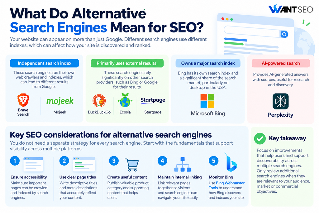 Alternative Search Engines and SEO Guide from Want SEO